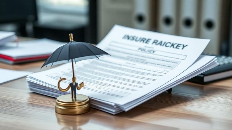 Documents de police d'assurance avec figurine parapluie – Formation IAS en ligne : devenir courtier en assurance en e-learning