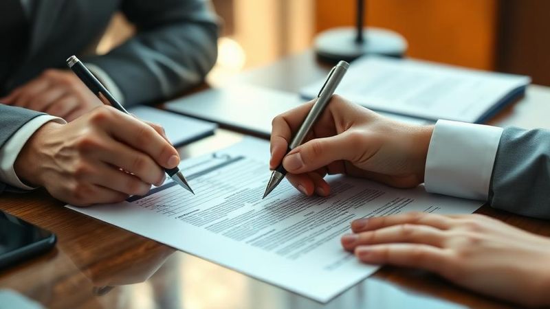 Signature de contrat d'assurance en gros plan – Intelligence artificielle et courtage en assurance : opportunités 2026